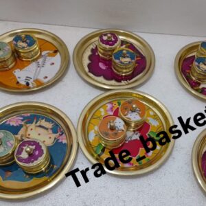 pichwai Brass plate with 2 kumkum boxes