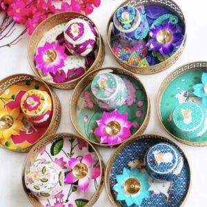 Pichwai Jar Set with Diya (Set of 5 with Basket)