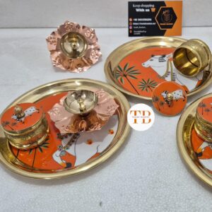 new brass pooja set with diya and kumkum box